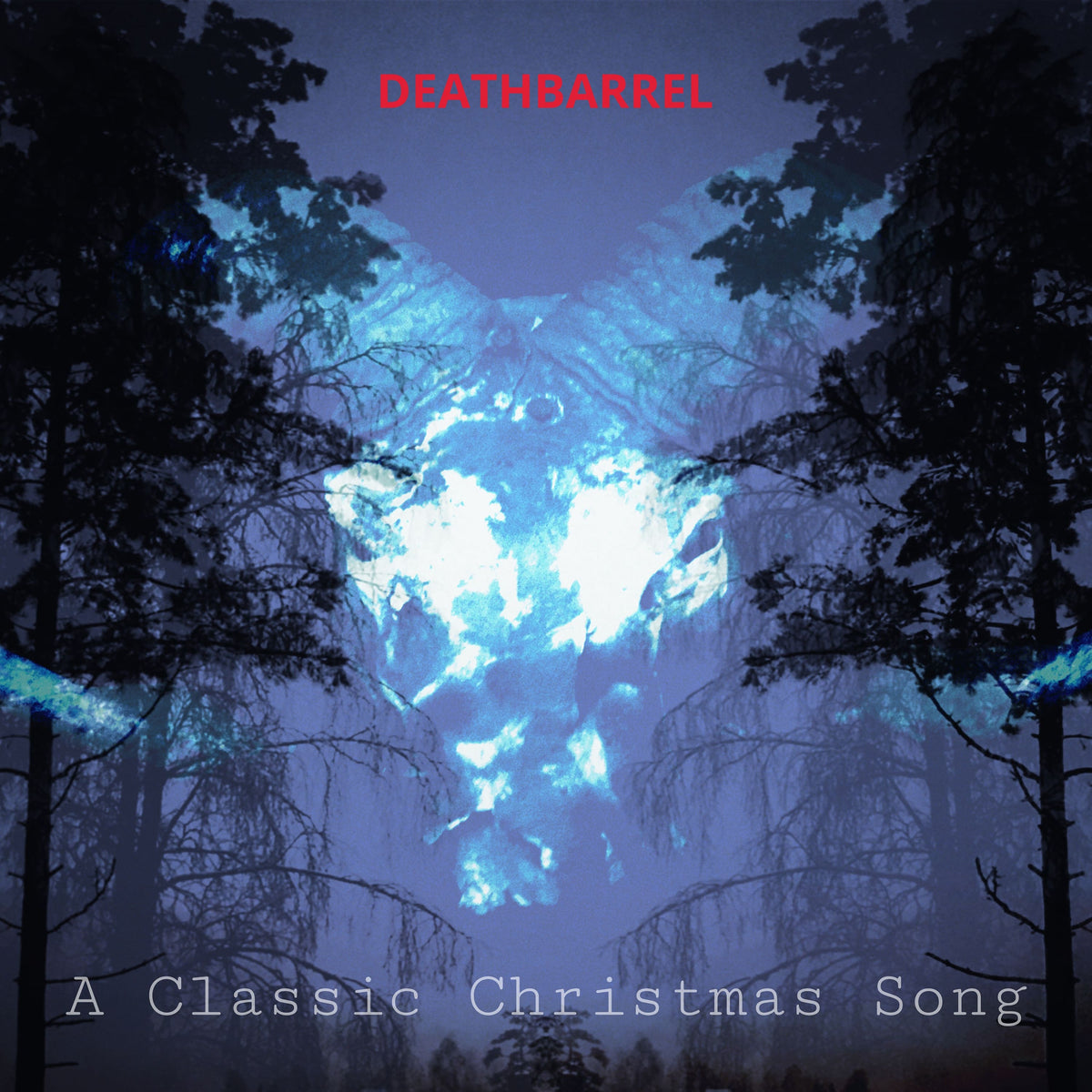 A Classic Christmas Song cover art — a glowing blue-white form framed by dark pines against a night sky, the band name in red above the title